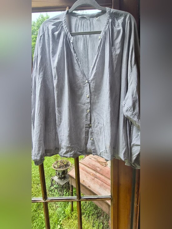 Doen Tops - DÔEN Jonie Grey Stripe Cotton Gauze Peasant Blouse XXL Prairie Top